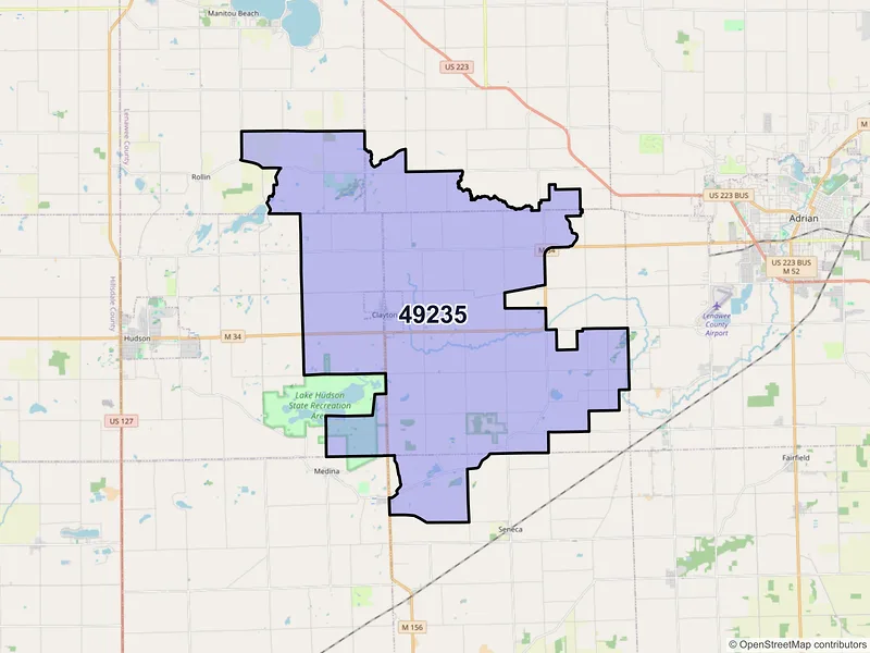 Map of Clayton, Michigan and ZIP codes