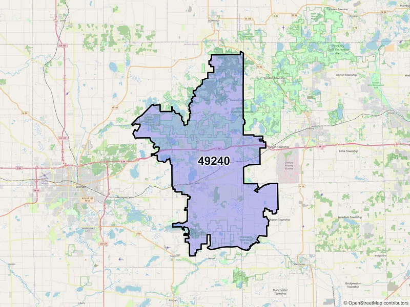 Map of ZIP Code 49240 — Grass Lake, MI