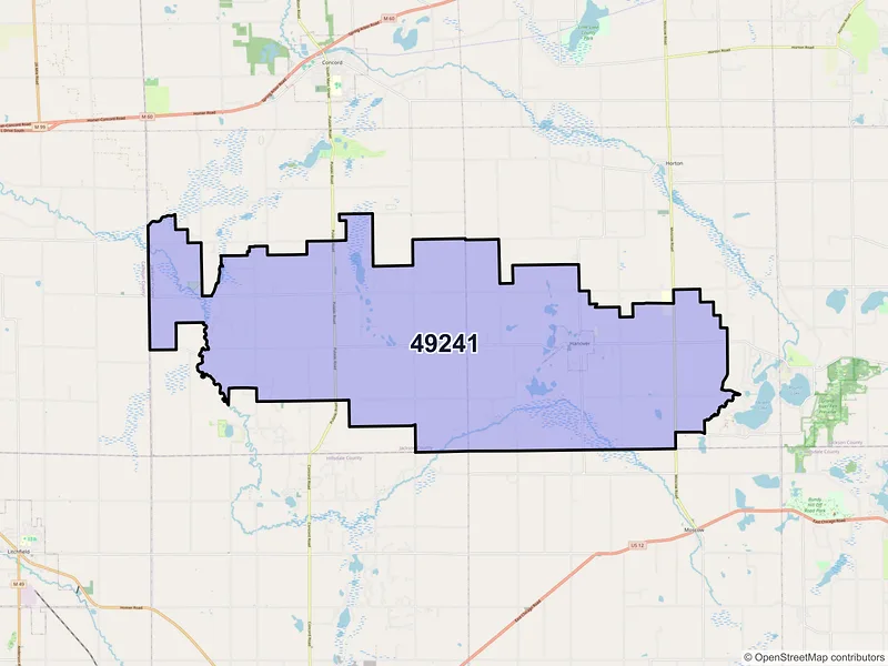 Map of Hanover, Michigan and ZIP codes