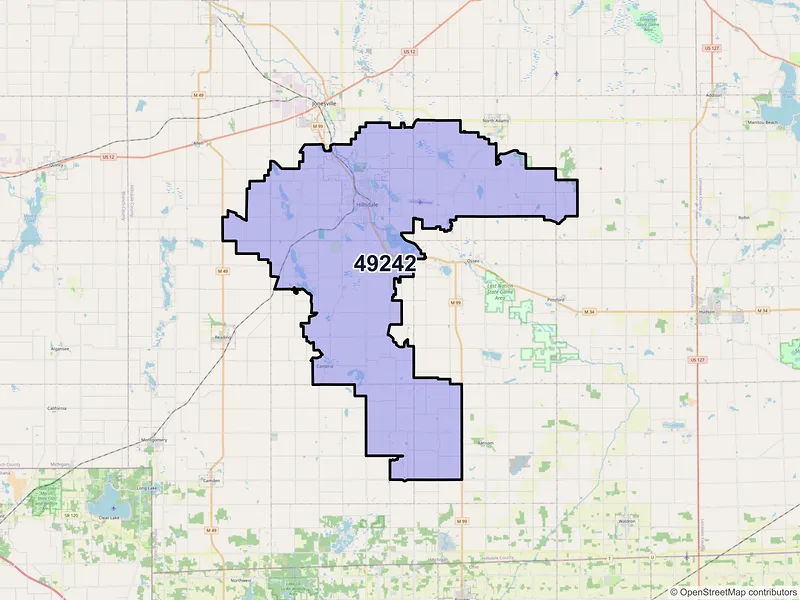 Map of ZIP Code 49242 — Hillsdale, MI