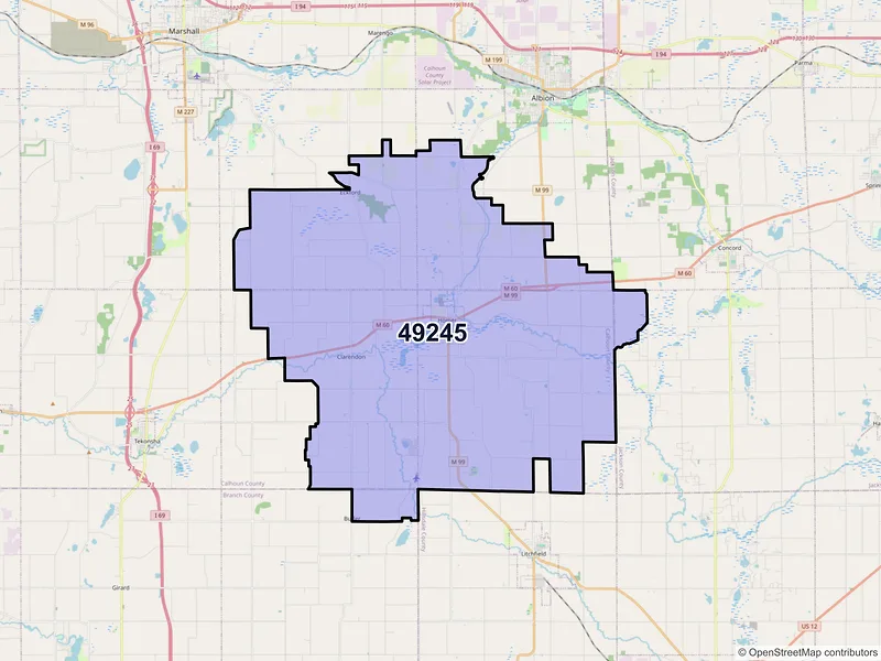 Map of ZIP Code 49245 — Homer, MI