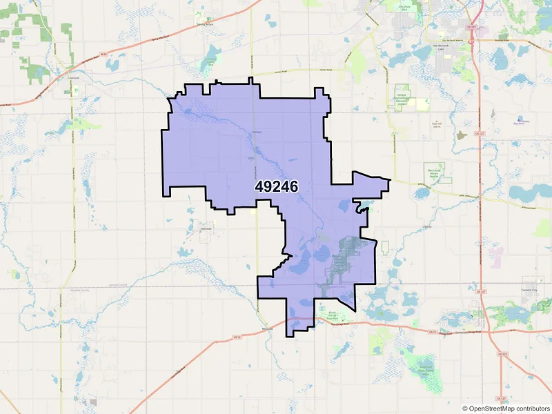 Map of ZIP Code 49246 — Horton, MI