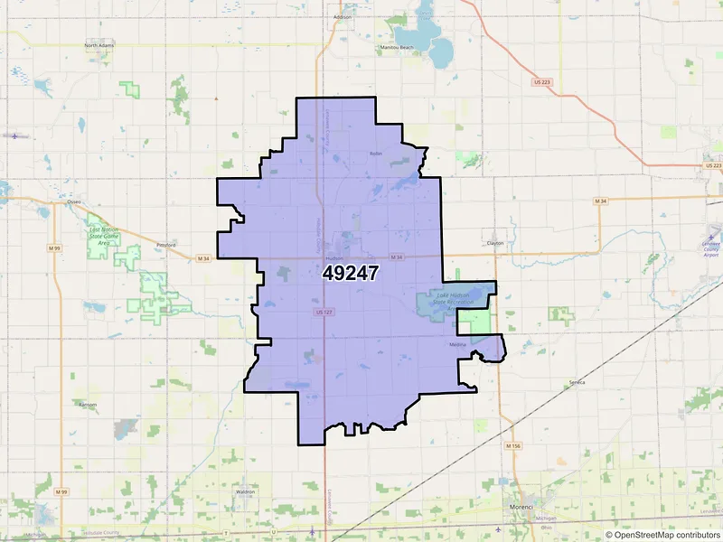Map of ZIP Code 49247 — Hudson, MI