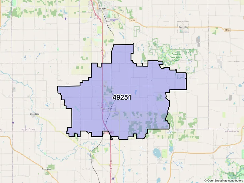 Map of ZIP Code 49251 — Leslie, MI