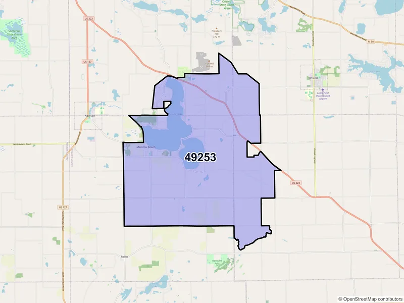 Map of ZIP Code 49253 — Manitou Beach, MI