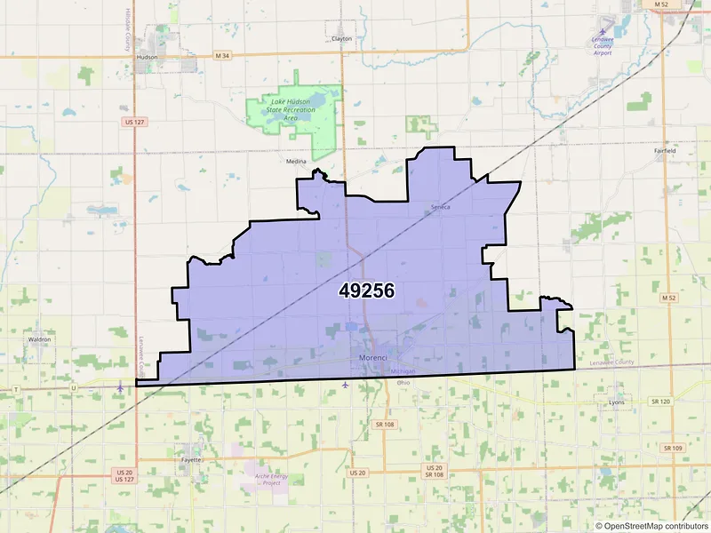 Map of ZIP Code 49256 — Morenci, MI