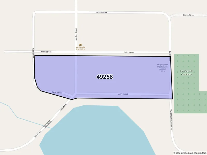 Map of Mosherville, Michigan and ZIP codes