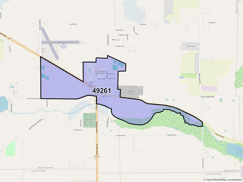 Map of Napoleon, Michigan and ZIP codes