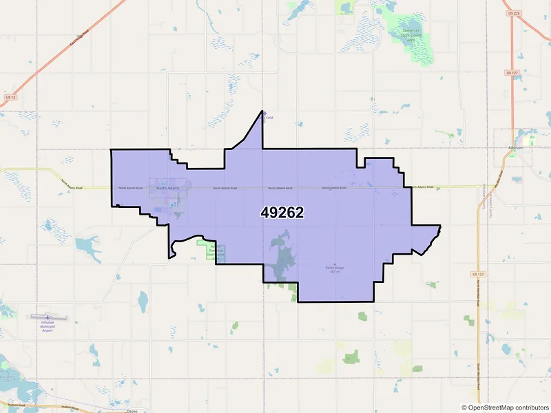 Map of ZIP Code 49262 — North Adams, MI