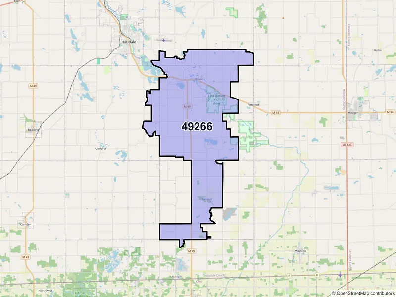 Map of ZIP Code 49266 — Osseo, MI