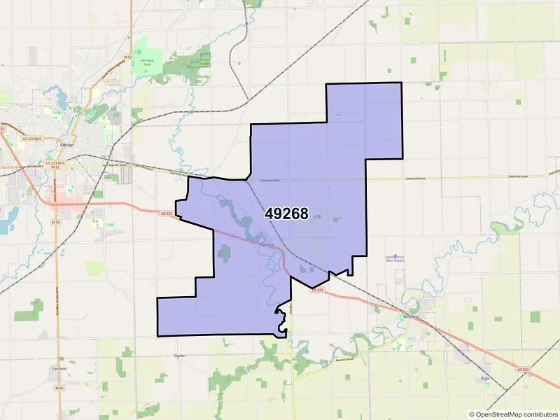 Map of Palmyra, Michigan and ZIP codes