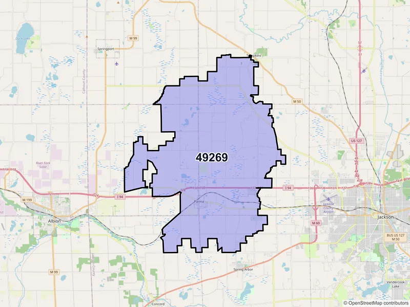 Map of ZIP Code 49269 — Parma, MI
