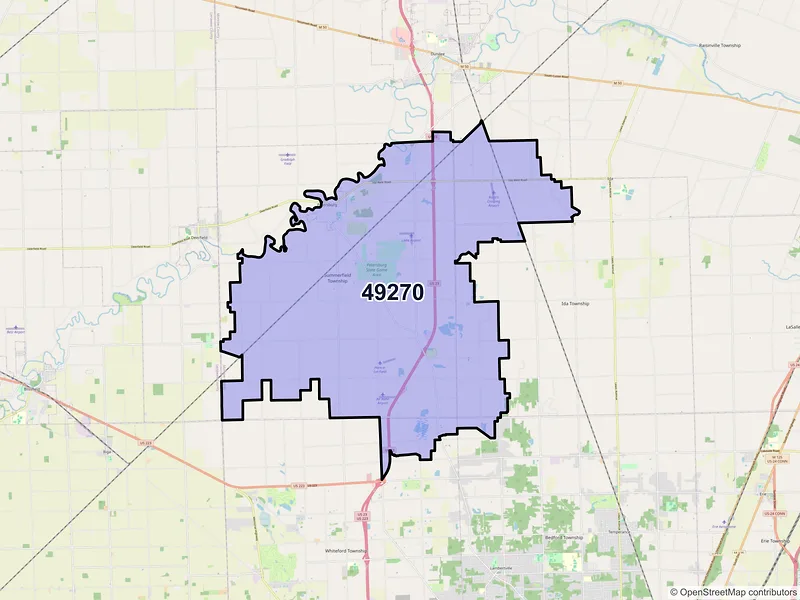 Map of ZIP Code 49270 — Petersburg, MI