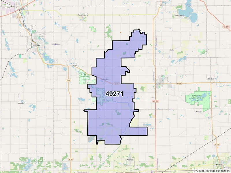 Map of ZIP Code 49271 — Pittsford, MI