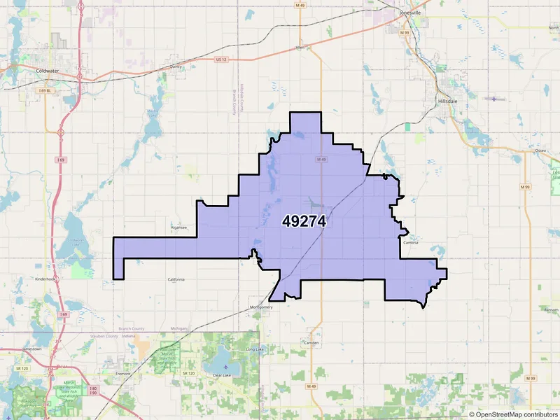 Map of ZIP Code 49274 — Reading, MI