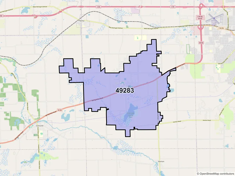 Map of ZIP Code 49283 — Spring Arbor, MI