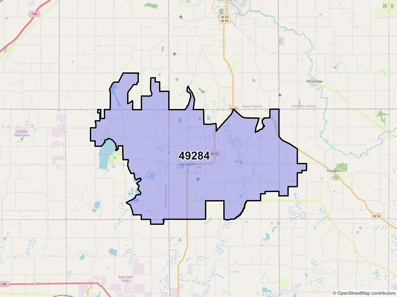 Map of Springport, Michigan and ZIP codes