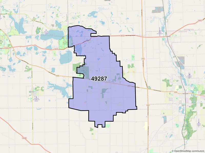 Map of Tipton, Michigan and ZIP codes