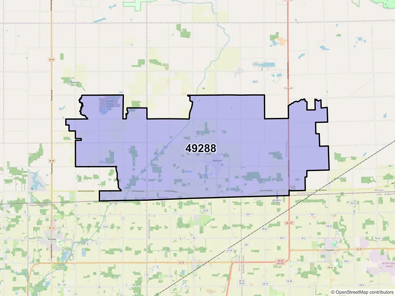 Map of ZIP Code 49288 — Waldron, MI
