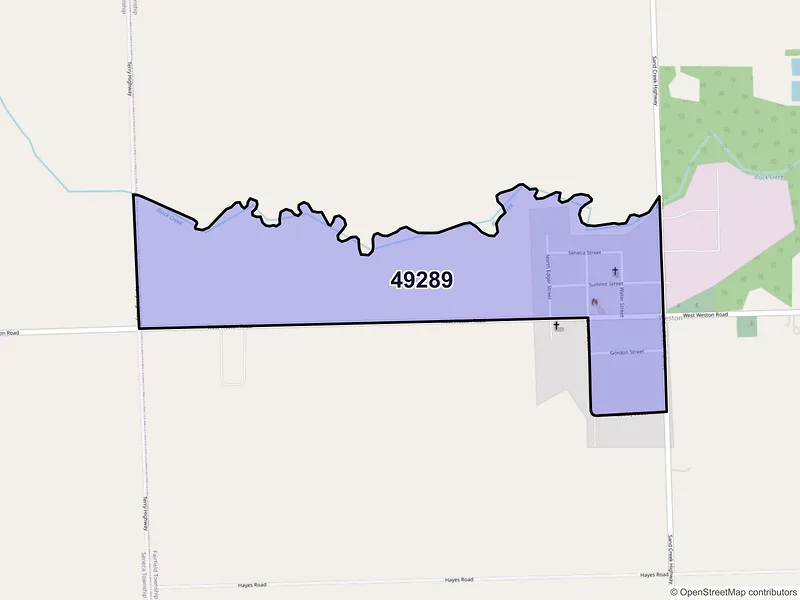 Map of Weston, Michigan and ZIP codes