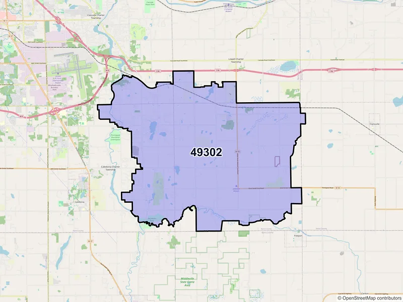 Map of ZIP Code 49302 — Alto, MI