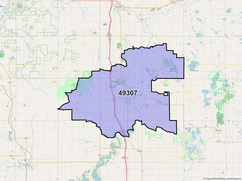 Map of ZIP Code 49307 — Big Rapids, MI