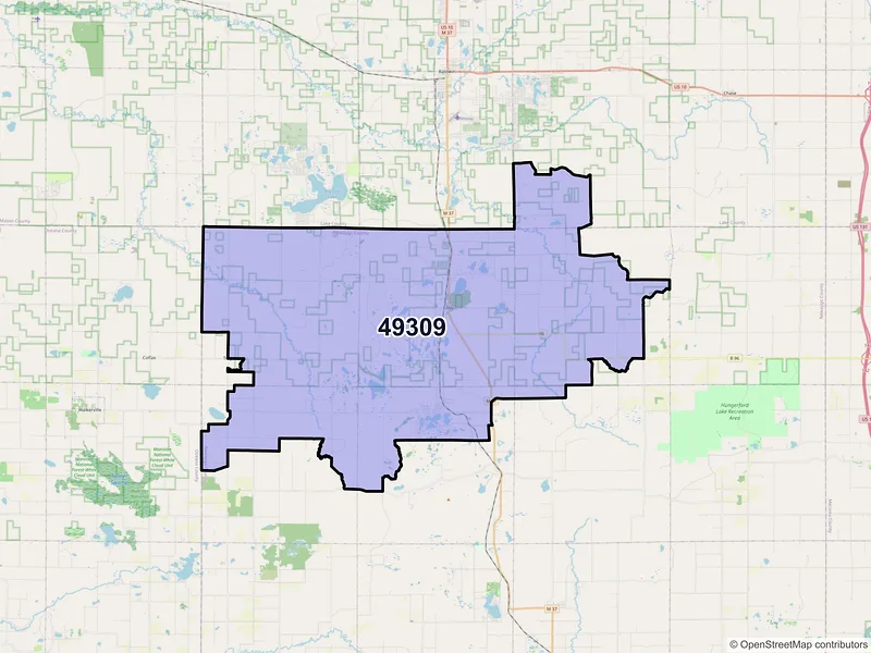 Map of ZIP Code 49309 — Bitely, MI
