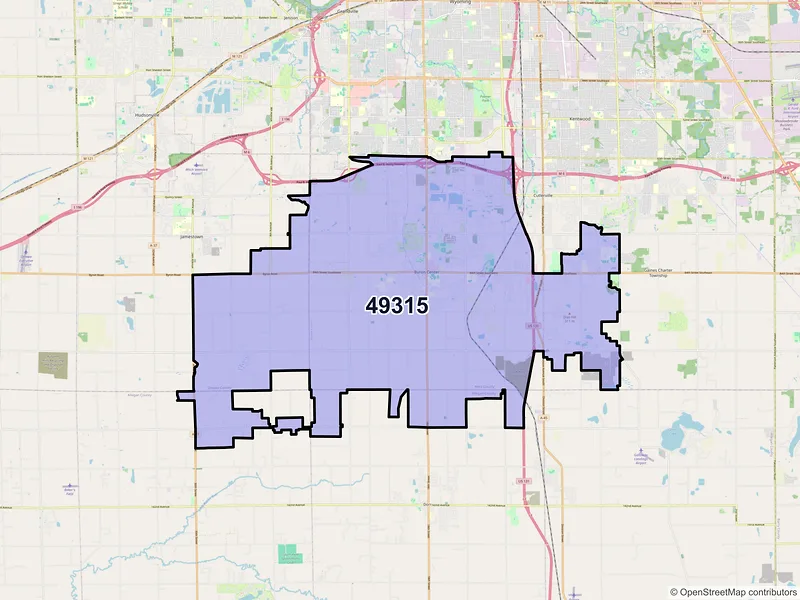 Map of Byron Center, Michigan and ZIP codes
