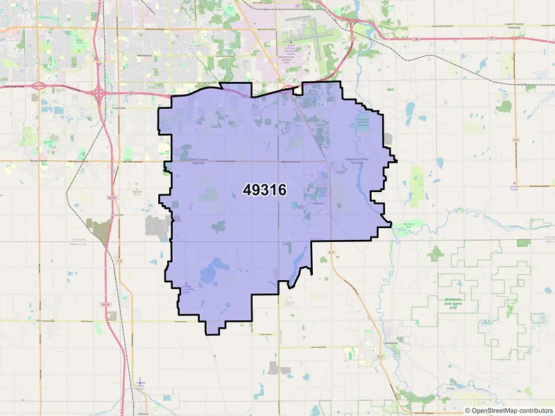 Map of ZIP Code 49316 — Caledonia, MI