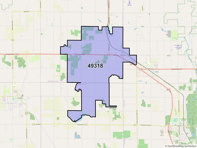Map of ZIP Code 49318 — Casnovia, MI
