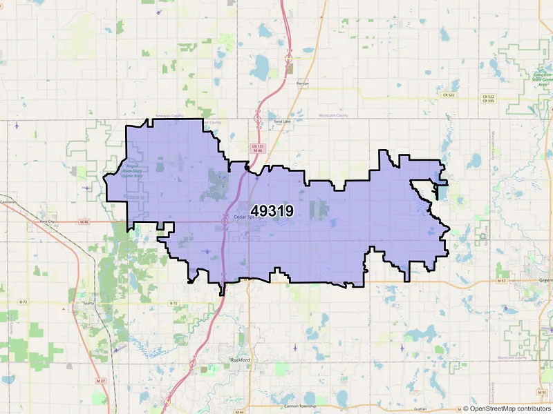 Map of ZIP Code 49319 — Cedar Springs, MI