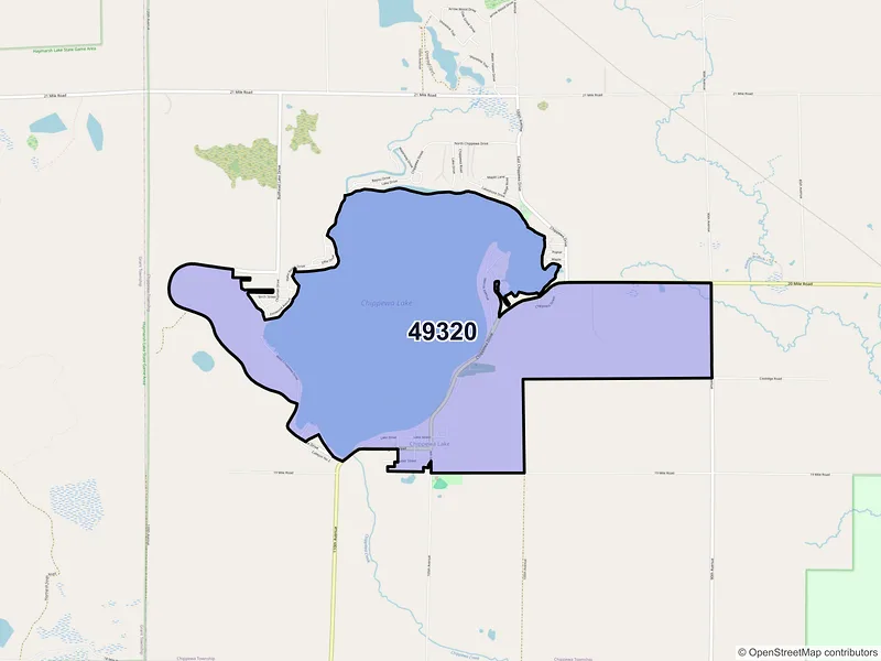 Map of Chippewa Lake, Michigan and ZIP codes