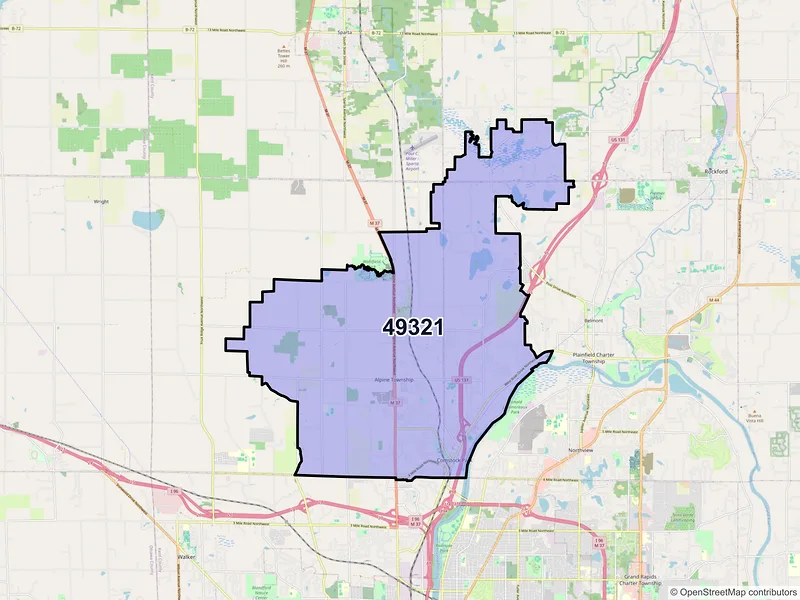 Map of ZIP Code 49321 — Comstock Park, MI