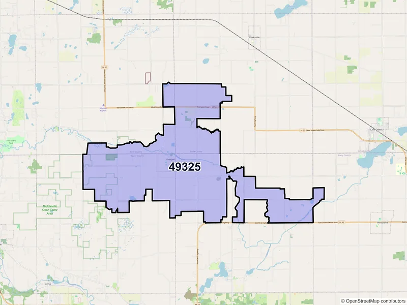Map of ZIP Code 49325 — Freeport, MI