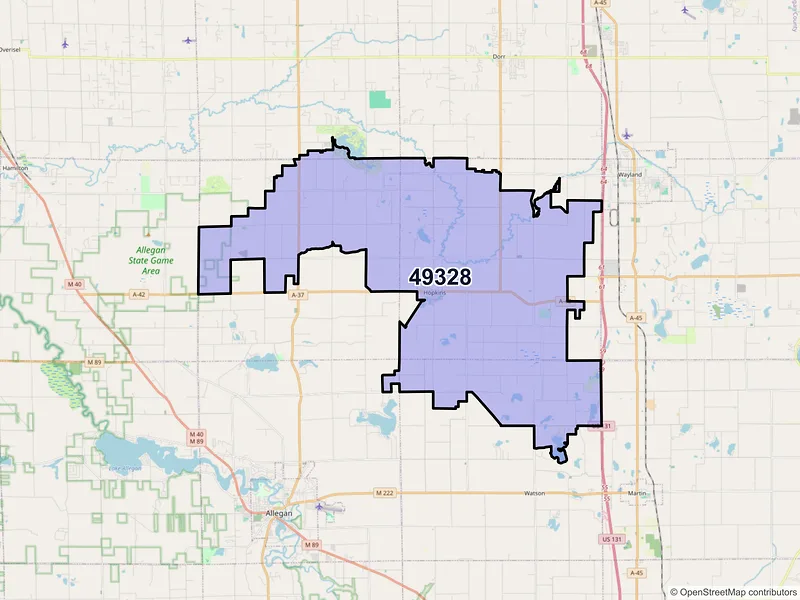 Map of Hopkins, Michigan and ZIP codes