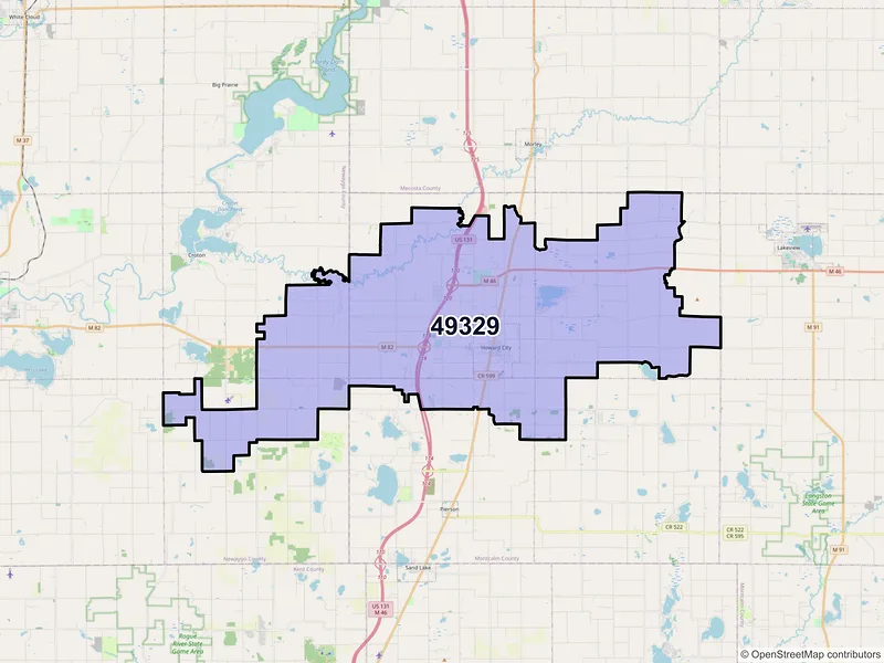 Map of ZIP Code 49329 — Howard City, MI