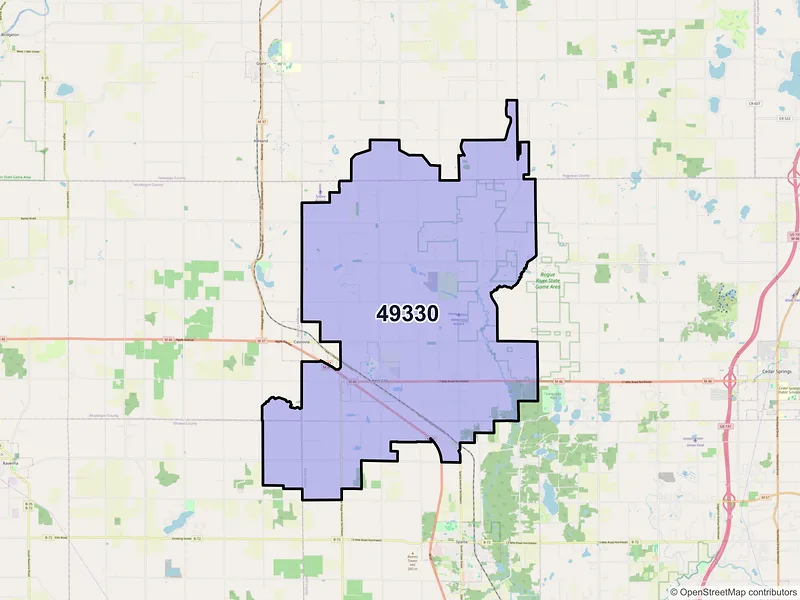 Map of ZIP Code 49330 — Kent City, MI