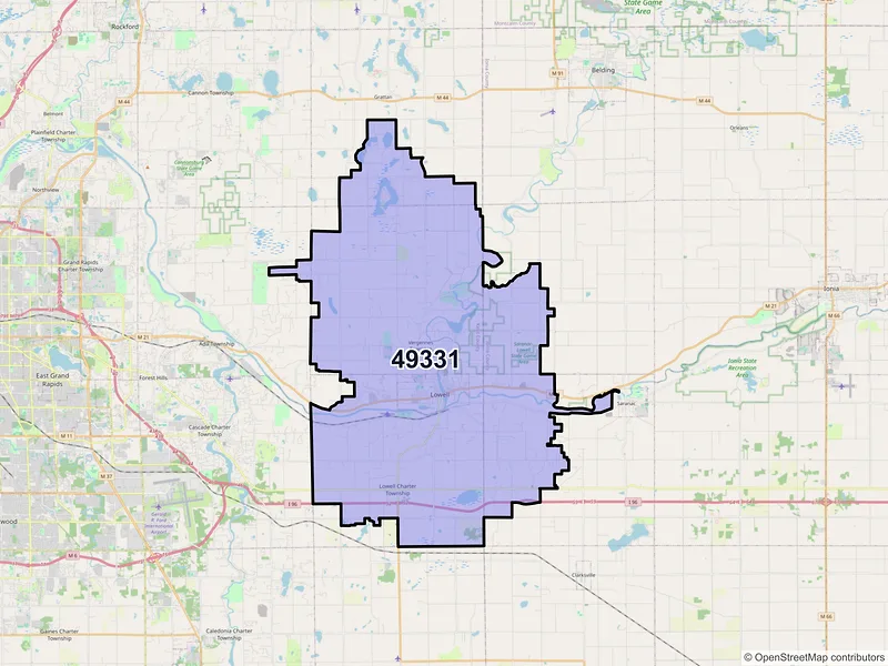 Map of ZIP Code 49331 — Lowell, MI