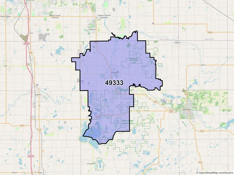 Map of Middleville, Michigan and ZIP codes