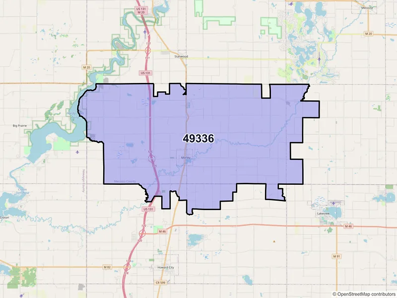 Map of Morley, Michigan and ZIP codes