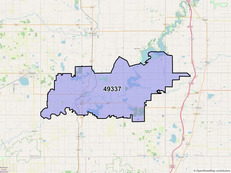 Map of ZIP Code 49337 — Newaygo, MI
