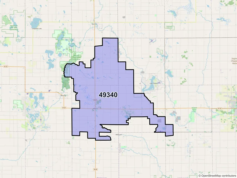 Map of ZIP Code 49340 — Remus, MI