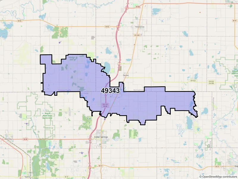 Map of Sand Lake, Michigan and ZIP codes