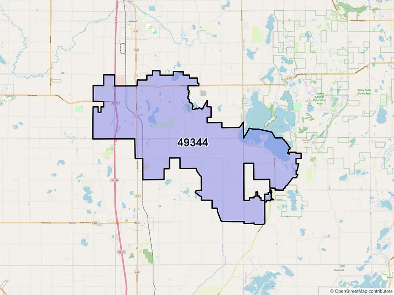 Map of ZIP Code 49344 — Shelbyville, MI