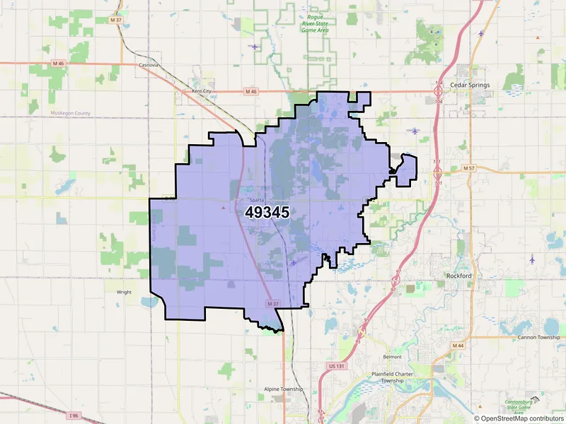 Map of Sparta, Michigan and ZIP codes