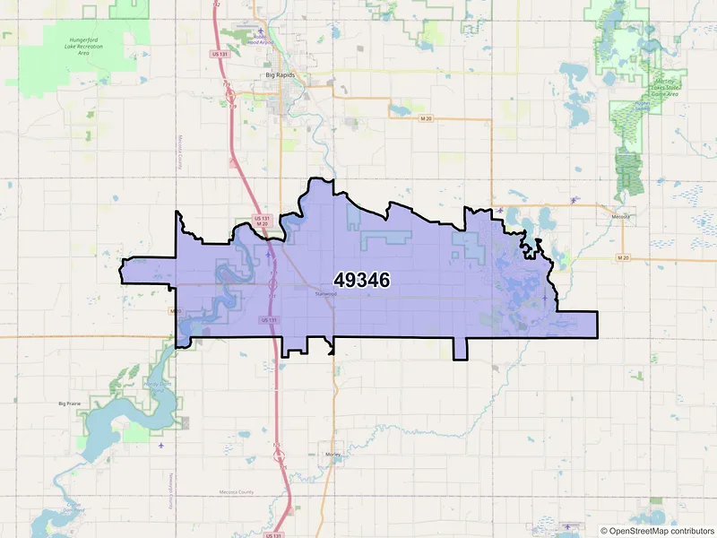 Map of ZIP Code 49346 — Stanwood, MI