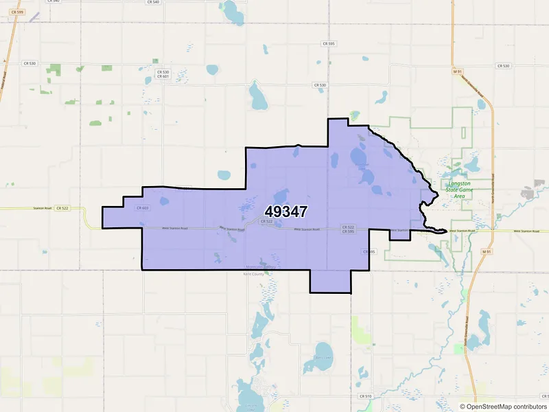 Map of ZIP Code 49347 — Trufant, MI