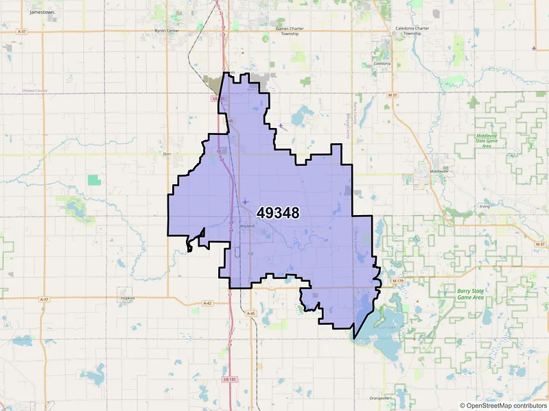 Map of ZIP Code 49348 — Wayland, MI