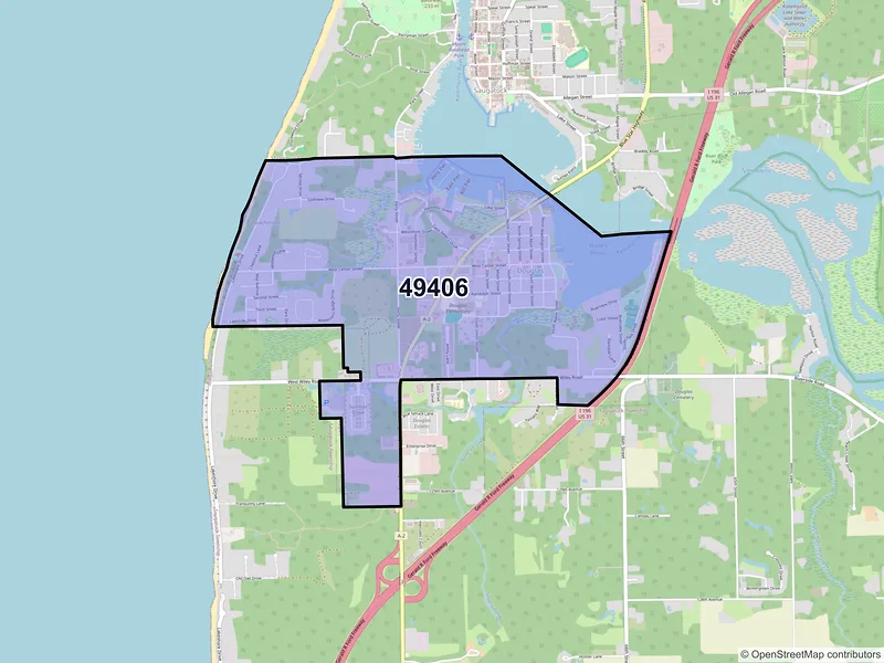 Map of Douglas, Michigan and ZIP codes