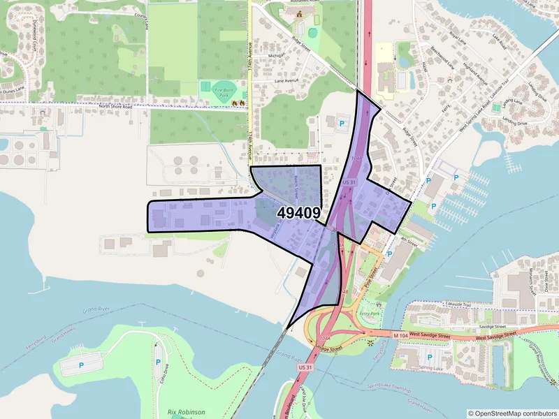 Map of Ferrysburg, Michigan and ZIP codes